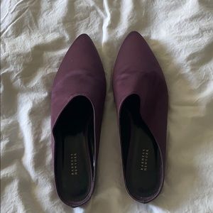 Purple satin Barney’s NY mules